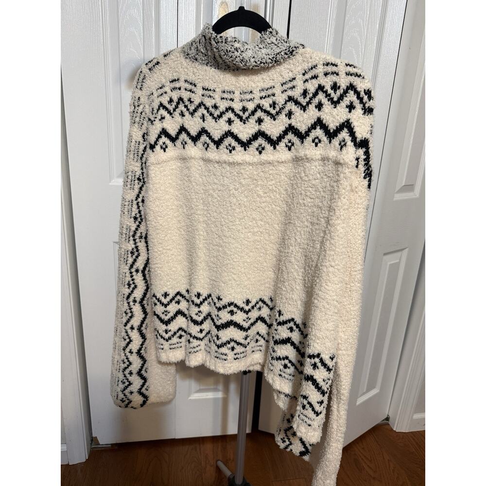 POL Ivory Black Knit Cardigan Sweater Geometric Pattern Button Collared L